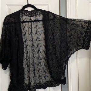 Black Lace Sheer Open Cardigan